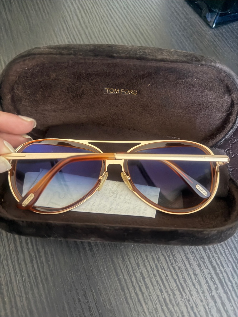 Tom Ford Gold Frame with Tortoiseshell Arms and Blue Gradient Lenses Sunglasses